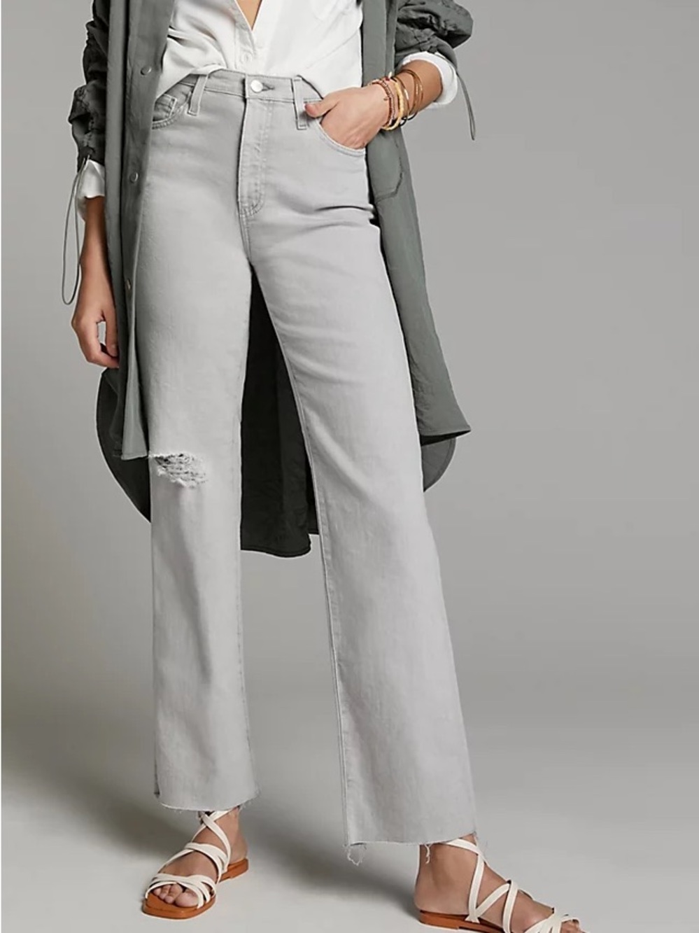 Ag Adriano Goldschmied Light Gray Wide-Leg High-Rise Jeans